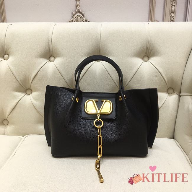 Forubags Valentino Garavani Escape Pebbled Calfskin Shopping Bag Black – 2070# – 31x25x15 cm - 1