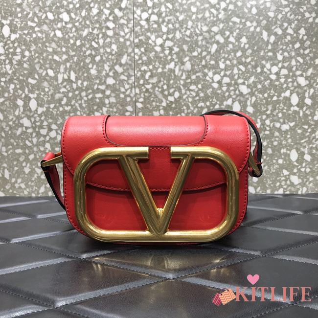 Forubags Valentino Garavani SuperVee Calf  Leather Crossbody Small Bag Red – 3008# – 18x13x7 cm - 1