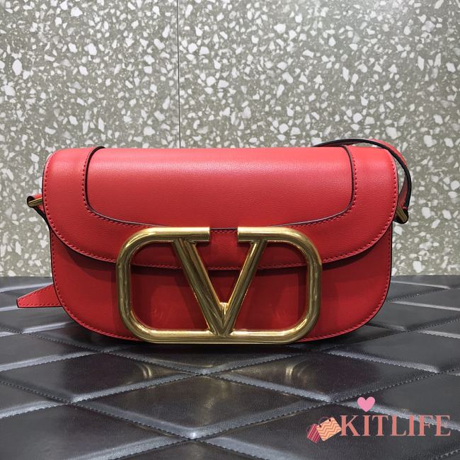 Forubags Valentino Garavani SuperVee Calf  Leather Crossbody Medium Bag Red – 2009# – 26.5x9x16 cm - 1