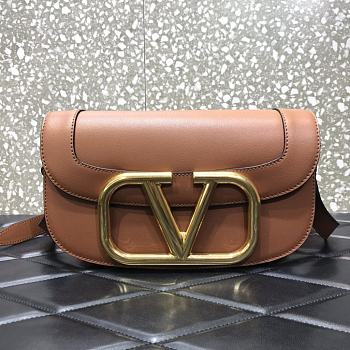 Forubags Valentino Garavani SuperVee Calf  Leather Crossbody Medium Bag Brown – 2009# – 26.5x9x16 cm