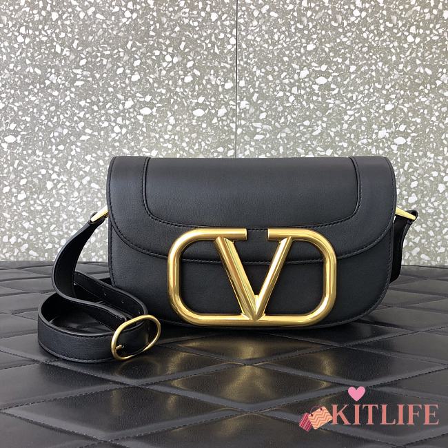 Forubags Valentino Garavani SuperVee Calf  Leather Crossbody Medium Bag Black – 2009# – 26.5x9x16 cm - 1