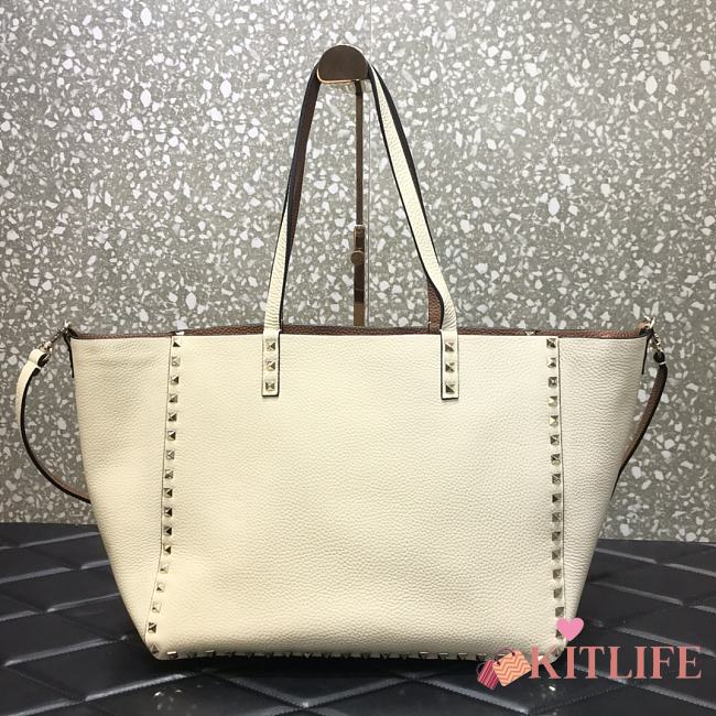 Forubags Valentino Double-Sided Grain Cowhide Shopping Bag White – 3030# – 33 cm - 1