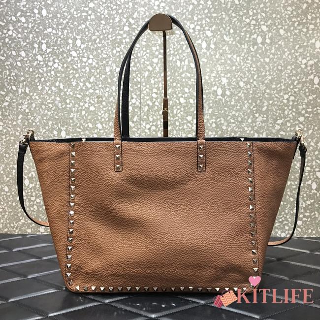 Forubags Valentino Double-Sided Grain Cowhide Shopping Bag Brown – 3030# – 33 cm - 1