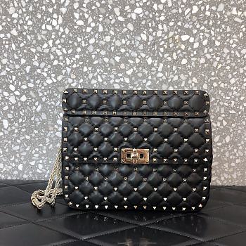 Forubags Valentino Garavani Rockstud Spike Lambskin Bag Black – 0122# –23x16x6.5 cm