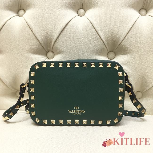 Kitlife Plain Weave Calfskin Crossbody Bag Gold Green – 18x6x12 cm - 1