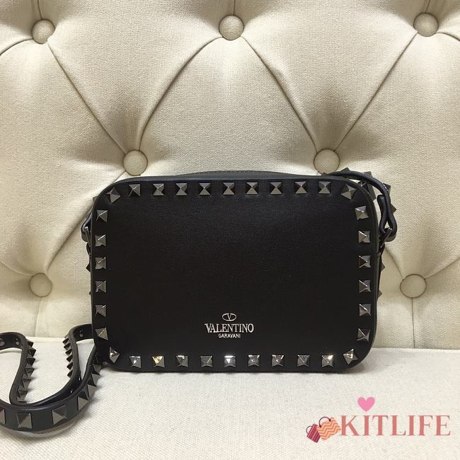 Kitlife Plain Weave Calfskin Crossbody Bag Full Black – 18x6x12 cm - 1