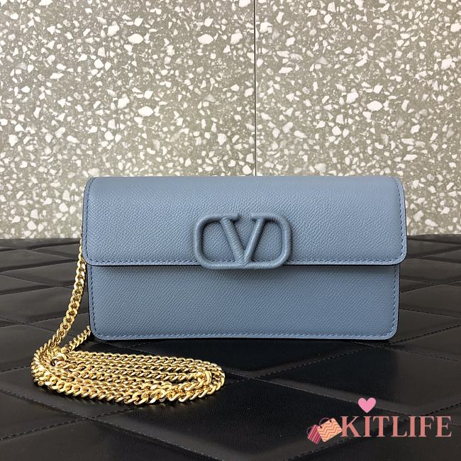 Forubags Valentino V Gold Chain Handbag Blue – 0093# – 20x5.5x10 cm - 1