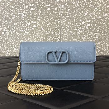 Forubags Valentino V Gold Chain Handbag Blue – 0093# – 20x5.5x10 cm