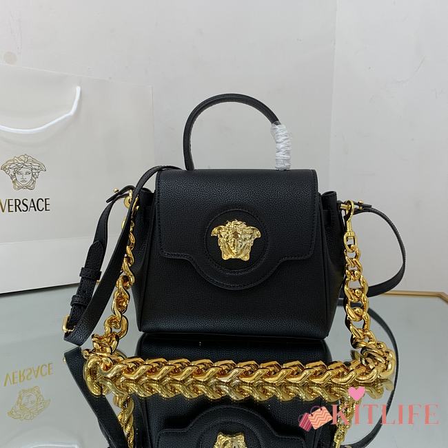 Versace Virtus Medusa Trumpet Handbag Golden Logo Black – 1040 – 20x10x17 cm - 1