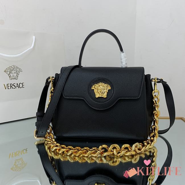 Versace Virtus Medusa Trumpet Handbag Golden Logo Black – 1039 – 25x15x22 cm - 1