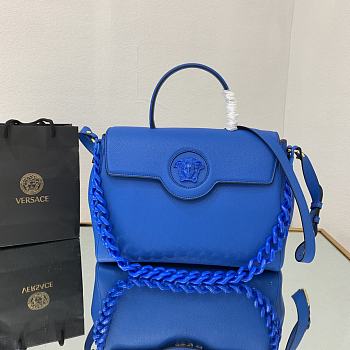 Versace Virtus Medusa Trumpet Handbag Blue – 1038 – 35x14x25 cm