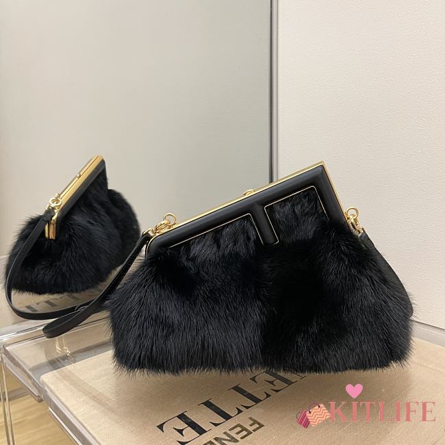 Fendi First Small Black Mink Leather Bag – 8BP129 – 26×18×9.5 cm - 1