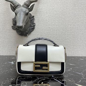 Fendi Mini Baguette Chain White and Black Nappa Leather Bag – 8BS045 – 19×5×10 cm