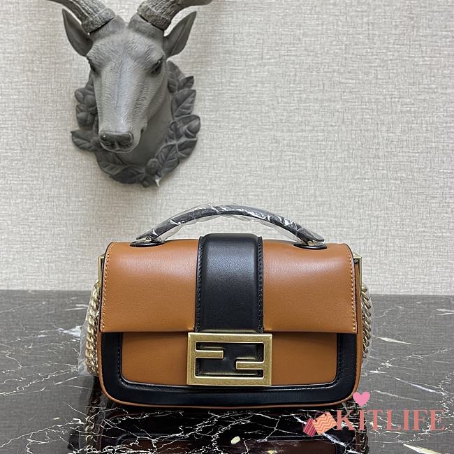 Fendi Mini Baguette Chain Brown and Black Nappa Leather Bag – 8BS045 – 19×5×10 cm - 1