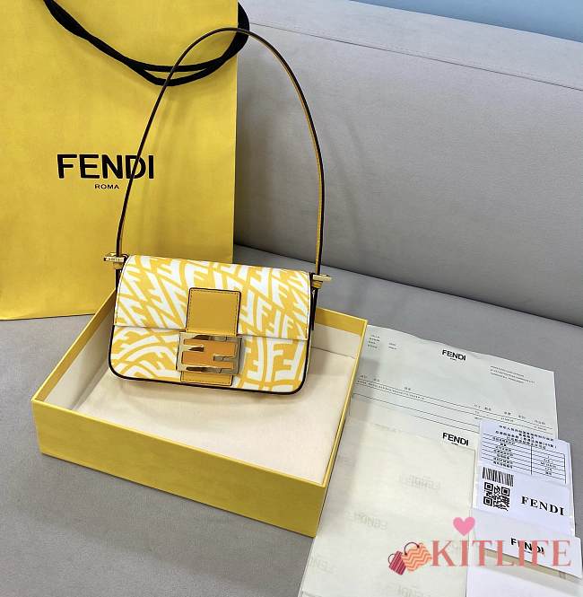 Fendi Mini Baguette 1997 Yellow Glazed Canvas Bag – 8BS049 – 19x5x10 cm - 1