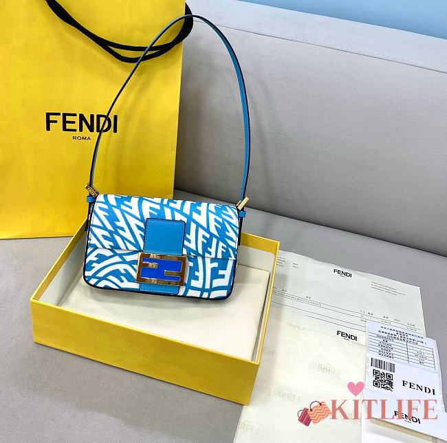 Fendi Mini Baguette 1997 Blue Glazed Canvas Bag – 8BS049 – 19x5x10 cm - 1