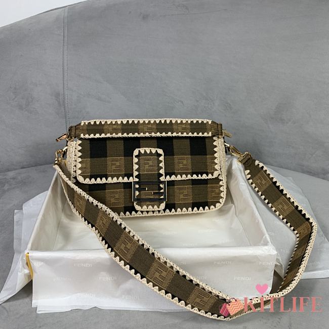 Fendi Baguette Raffia Woven Patchwork Striped Fabric – 26x15x6 cm - 1