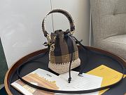 Fendi Mon Trésor Bucket Bag Beige Raffia Woven Trim Pequin Vichy Pattern – 18x12x10 cm - 6