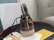 Fendi Mon Trésor Bucket Bag Beige Raffia Woven Trim Pequin Vichy Pattern – 18x12x10 cm - 5