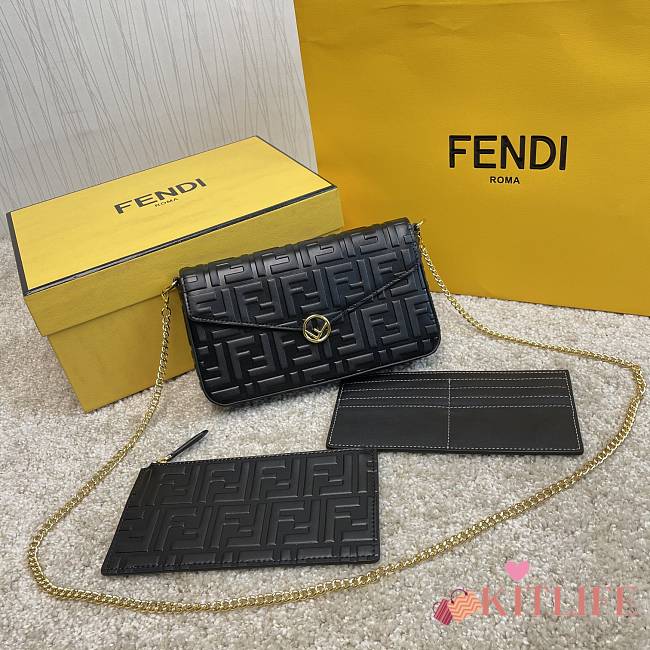 Fendi Wallet On Chain With Pouches Black Leather Mini-Bag – 8BS032 – 21.5×13×3 cm - 1