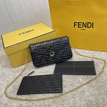 Fendi Wallet On Chain With Pouches Black Leather Mini-Bag – 8BS032 – 21.5×13×3 cm