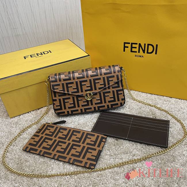 Fendi Wallet On Chain With Pouches Brown Leather Mini-Bag – 8BS032 – 21.5×13×3 cm - 1