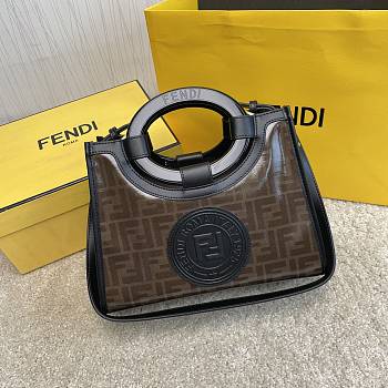 Fendi Capsule Shopping Bag Brown Cloth With Black Leather – 28×21×11 cm