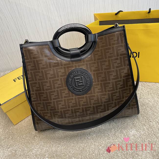 Fendi Capsule Shopping Bag Brown Cloth With Glazed Fabric Material – 41×34×12 cm - 1