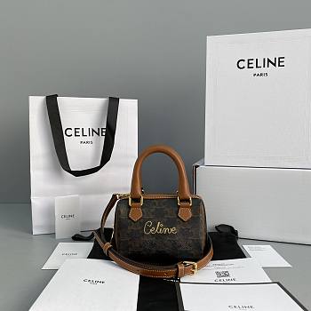 Celine Mini Boston Embroidery Presbyopia Brown -  60043 – 14x11x7.5 Cm