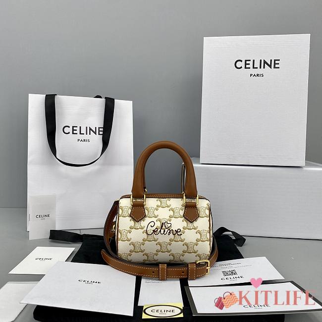 Celine Mini Boston Embroidery Presbyopia White -  60043 – 14x11x7.5 Cm - 1
