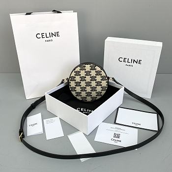 Celine Round Cake Canvas Embroidered Crossbody Bag Black - 60110 –14x4.2cm