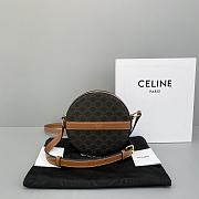 Celine Round Cake Canvas Embroidered Crossbody Bag Brown - 60110 –14x4.2cm - 1