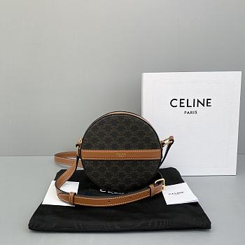 Celine Round Cake Canvas Embroidered Crossbody Bag Brown - 60110 –14x4.2cm