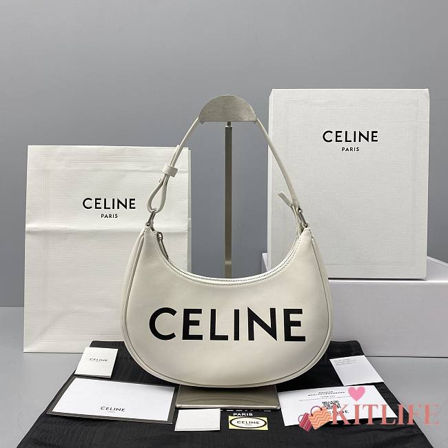 Celine Ava Bag In Smooth Calfskin With Celine Print White - 60054 – 25x14x7 cm - 1