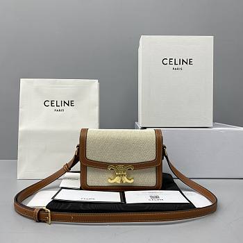 Celine Teen Triomphe Bag In Textile And Natural Calfskin Tan/White - 60018 – 18x14x6 cm