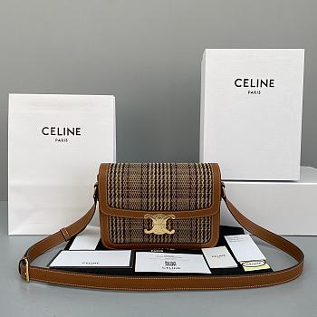 Celine Teen Triomphe Bag In Textile And Natural Calfskin Plaid - 60018 – 22x16x7 cm