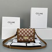 Celine Teen Triomphe Bag In Textile And Natural Calfskin Embroidery Reddish Brown - 60018 – 22x16x7 cm - 1