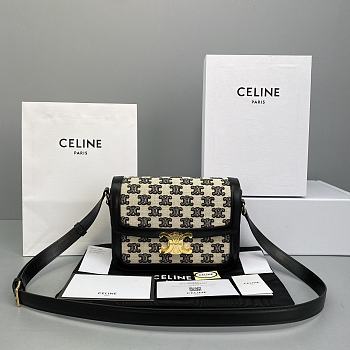 Celine Teen Triomphe Bag In Textile And Natural Calfskin Embroidery Black - 60018 – 22x16x7 cm