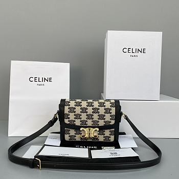 Celine Teen Triomphe Bag In Textile And Natural Calfskin Embroidery Black - 60018 – 18x14x6 cm