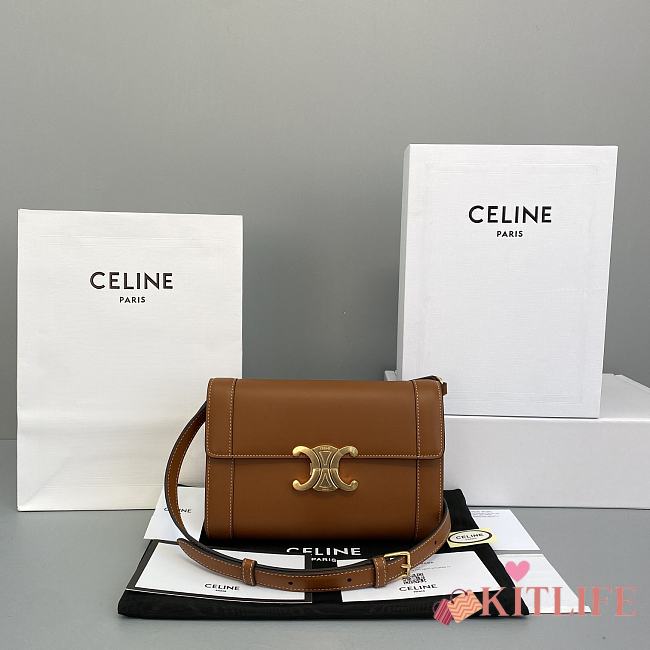 Celine Triomphe Arch Clasp Flap Bag Brown - 60173 – 21x15x4.5 cm - 1