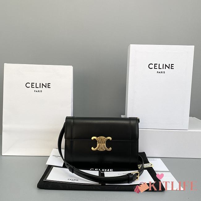 Celine Triomphe Arch Clasp Flap Bag Black - 60173 – 21x15x4.5 cm - 1