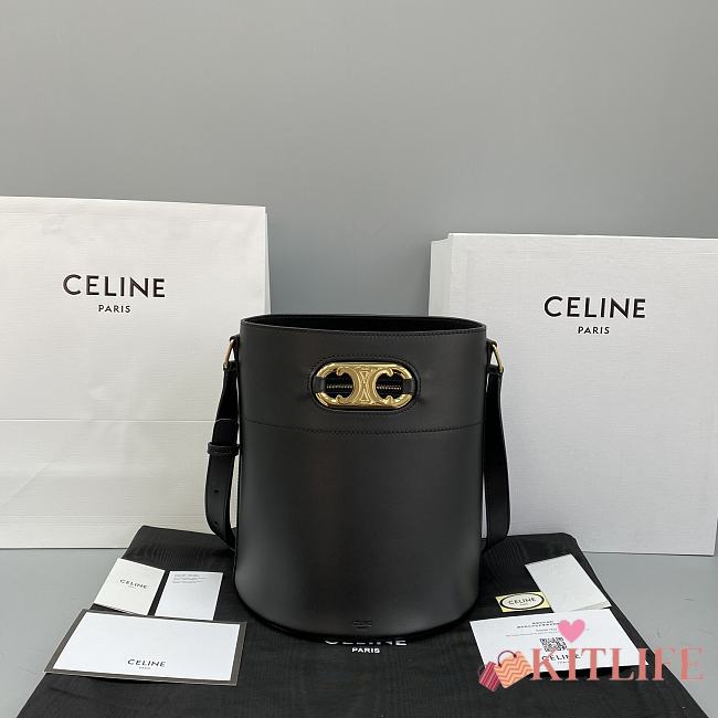 Celine Full Leather Arc De Triomphe Bucket Bag Black – 60113 – 25x29x22 cm - 1