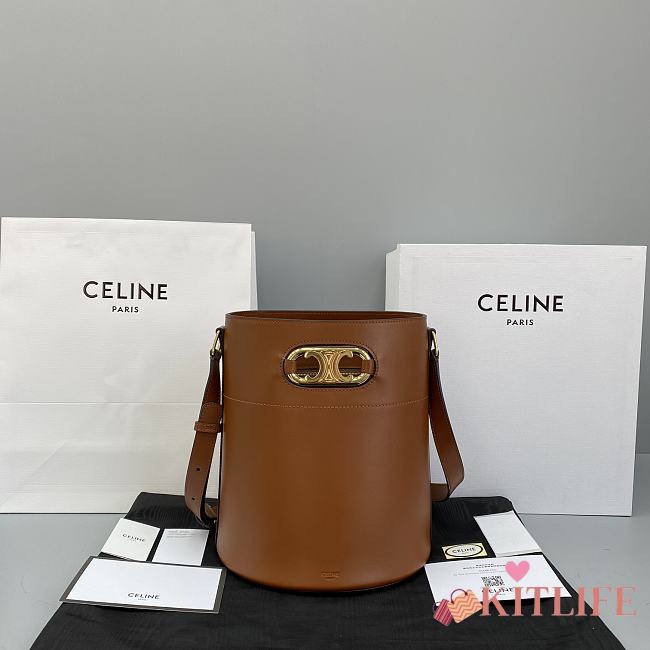 Celine Full Leather Arc De Triomphe Bucket Bag Brown – 60113 – 25x29x22 cm - 1