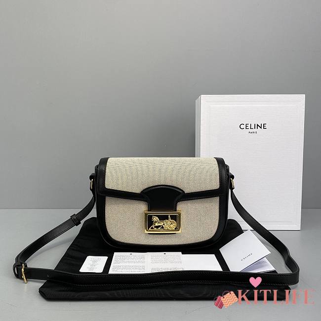 Celine Classic Two-Wheeled Carriage Messenger Bag Black/White – 60116 – 23x16.5x6 cm - 1