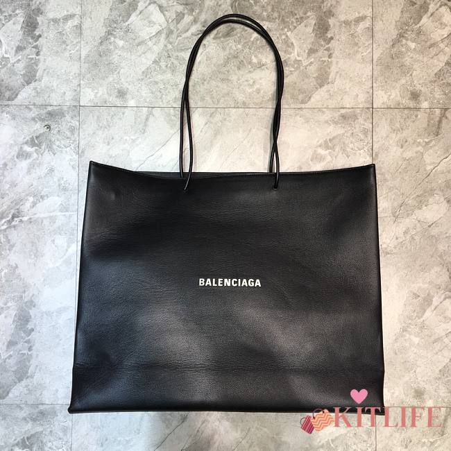 Balenciaga Large Size Lychee Pattern Leather Shopping Bag Black  – 55x13x45 cm - 1