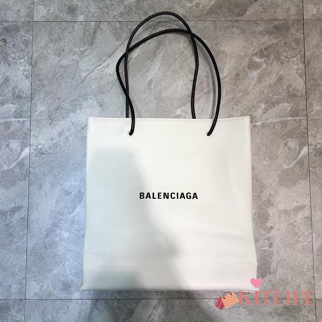 Balenciaga Lychee Pattern Leather Shopping Bag White – 32x9x33 cm - 1