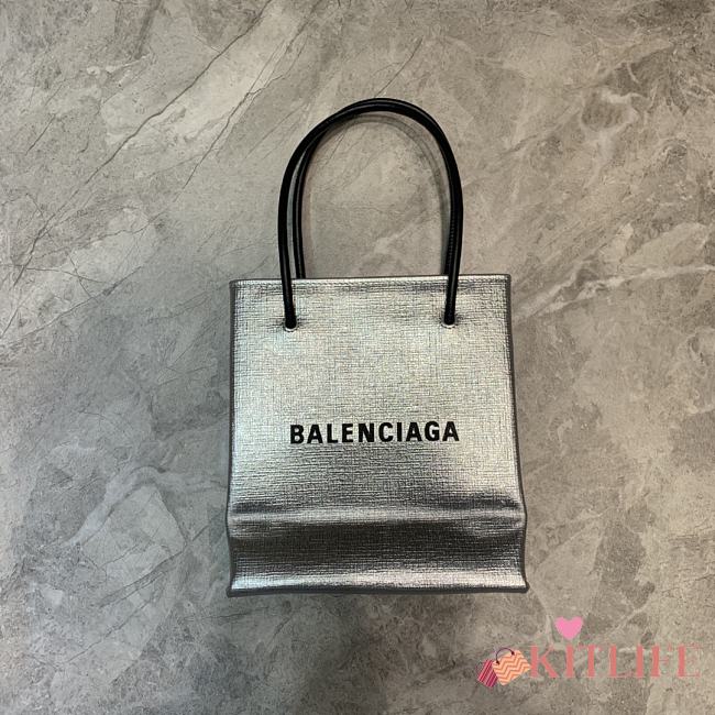 Balenciaga Small Square Imported Toothpick Calfskin Shopping Bag Silver – 19x8x21.5 cm - 1