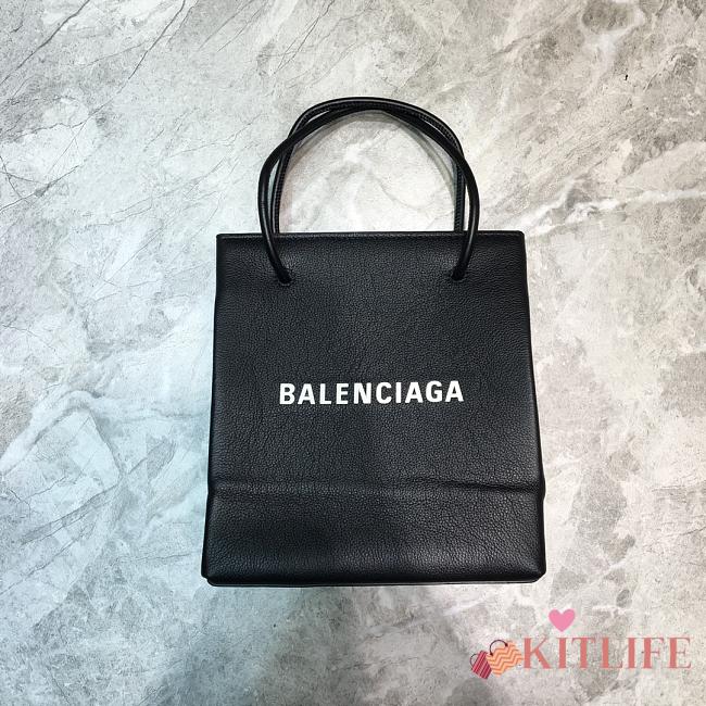 Balenciaga Small Square Imported Calfskin Tumble Pattern Shopping Bag Black – 19x8x21.5 cm - 1