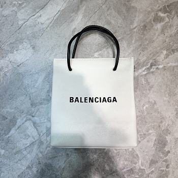 Balenciaga Small Square Imported Calfskin Tumble Pattern Shopping Bag White – 19x8x21.5 cm