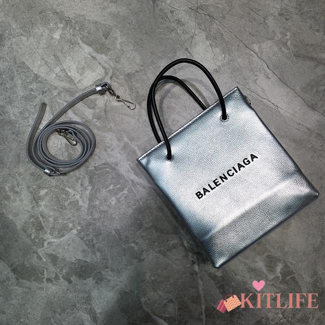 Balenciaga Small Square Imported Calfskin Tumble Pattern Shopping Bag Silver – 19x8x21.5 cm - 1